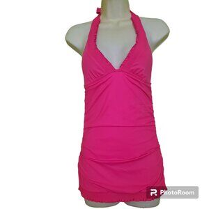 Juicy Couture womens Swim Halter Dress Sz Small pink color ruched logo Stretchy